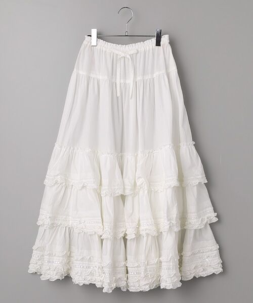 PINK HOUSE / ピンクハウス ロング・マキシ丈スカート | フリル使いローンスカート（シロ）