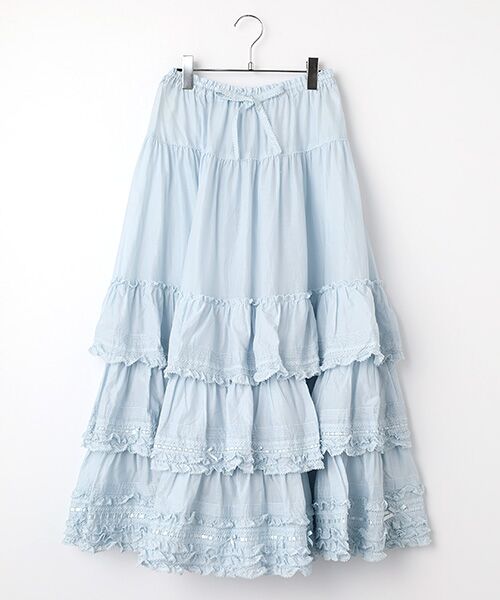 PINK HOUSE / ピンクハウス ロング・マキシ丈スカート | フリル使いローンスカート（サックス）