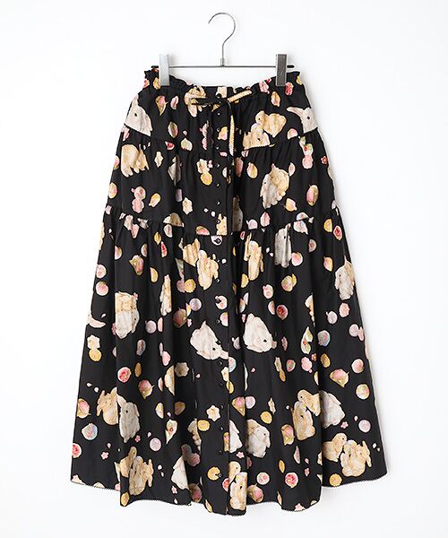 PINK HOUSE / ピンクハウス ロング・マキシ丈スカート | 幸見うさぎプリントスカート（クロ）