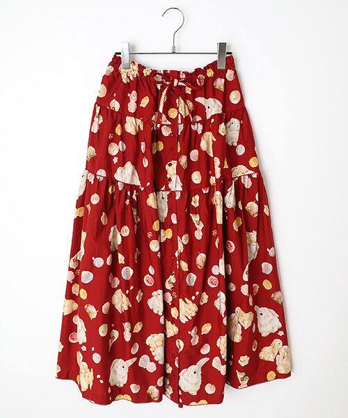 PINK HOUSE / ピンクハウス ロング・マキシ丈スカート | 幸見うさぎプリントスカート（アカ）