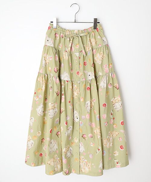 PINK HOUSE / ピンクハウス ロング・マキシ丈スカート | 幸見うさぎプリントスカート（ハッカ）