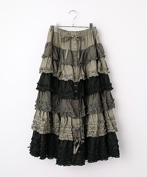 PINK HOUSE / ピンクハウス ロング・マキシ丈スカート | 配色フリルスカート（クロ系）