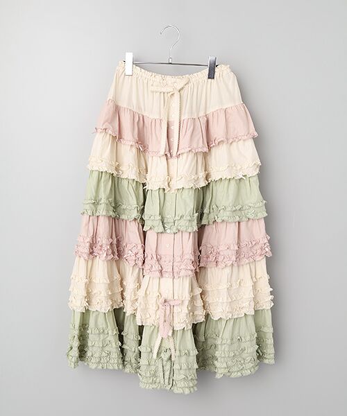 PINK HOUSE / ピンクハウス ロング・マキシ丈スカート | 配色フリルスカート（キナリミックス系）