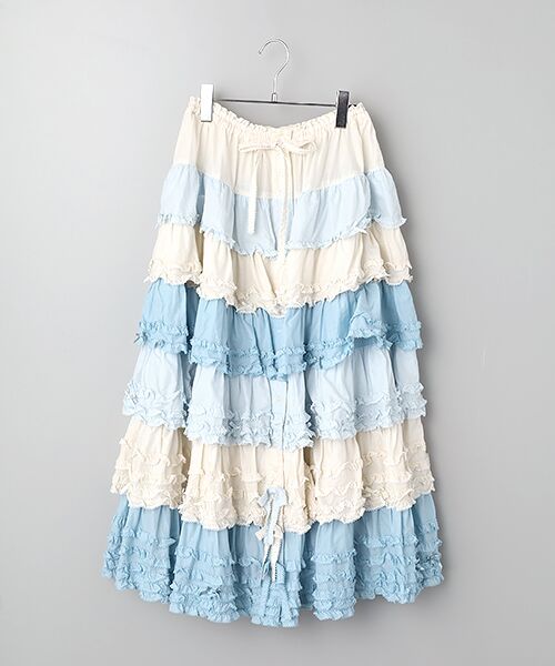 PINK HOUSE / ピンクハウス ロング・マキシ丈スカート | 配色フリルスカート（ソライロ系）