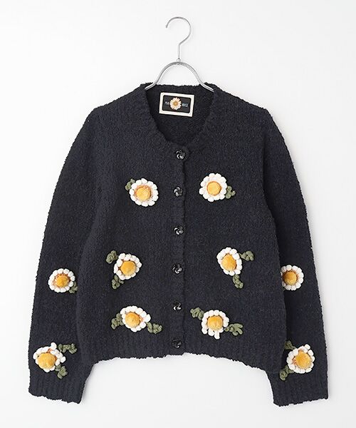PINK HOUSE / ピンクハウス カーディガン・ボレロ | マーガレットモチーフ使いニットカーディガン（クロ）