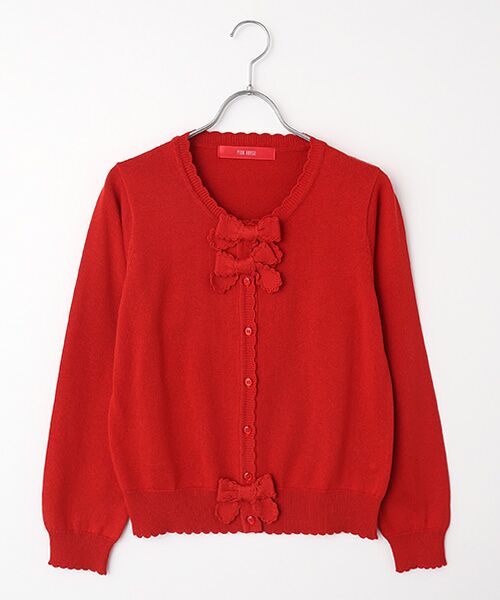 PINK HOUSE / ピンクハウス カーディガン・ボレロ | リボンモチーフ使いニットカーディガン（アカ）