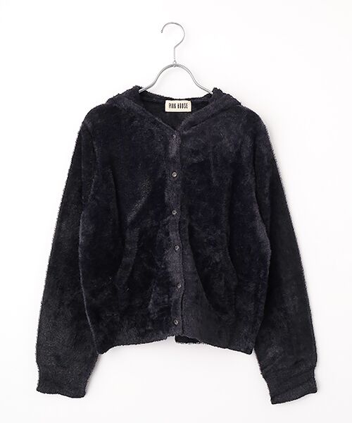 PINK HOUSE / ピンクハウス カーディガン・ボレロ | うさぎの耳フード付きフェザーヤーンニットパーカー（クロ）