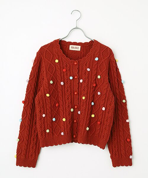 PINK HOUSE / ピンクハウス カーディガン・ボレロ | ケーブル編みニットカーディガン（アカ）