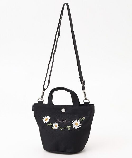 PINK HOUSE / ピンクハウス ショルダーバッグ | マーガレットブーケロゴ刺繍ミニトートポシェット（クロ）