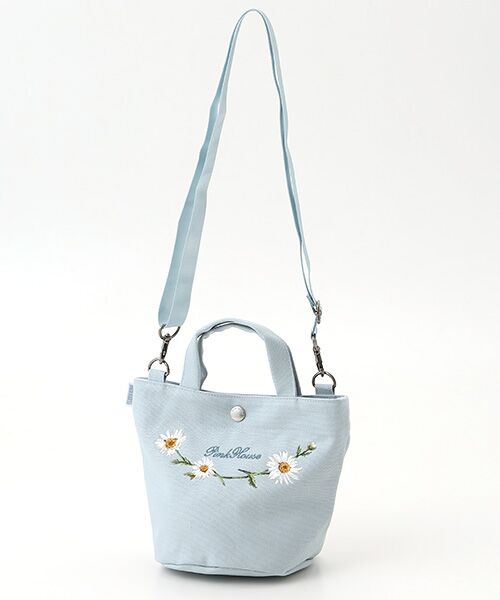 PINK HOUSE / ピンクハウス ショルダーバッグ | マーガレットブーケロゴ刺繍ミニトートポシェット（サックス）