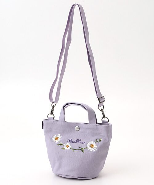 PINK HOUSE / ピンクハウス ショルダーバッグ | マーガレットブーケロゴ刺繍ミニトートポシェット（ラベンダー）