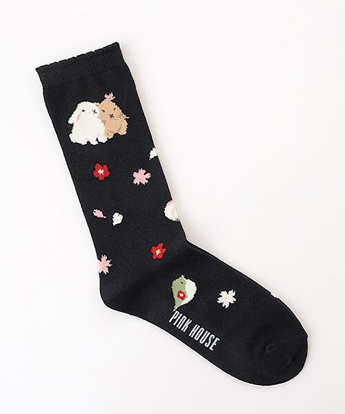 PINK HOUSE / ピンクハウス ソックス | 幸見うさぎ柄ソックス（クロ）