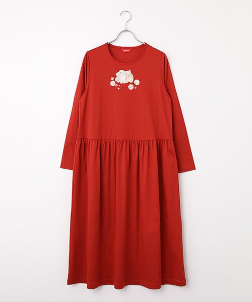 PINK HOUSE / ピンクハウス ロング・マキシ丈ワンピース | 幸見うさぎ刺繍スムースワンピース（アカ）