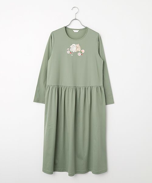 PINK HOUSE / ピンクハウス ロング・マキシ丈ワンピース | 幸見うさぎ刺繍スムースワンピース（抹茶）