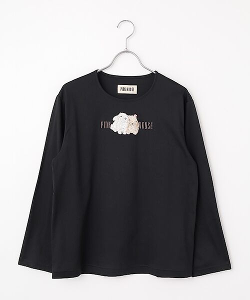 PINK HOUSE / ピンクハウス カットソー | 幸見うさぎ刺繍スムースカットソー（クロ）