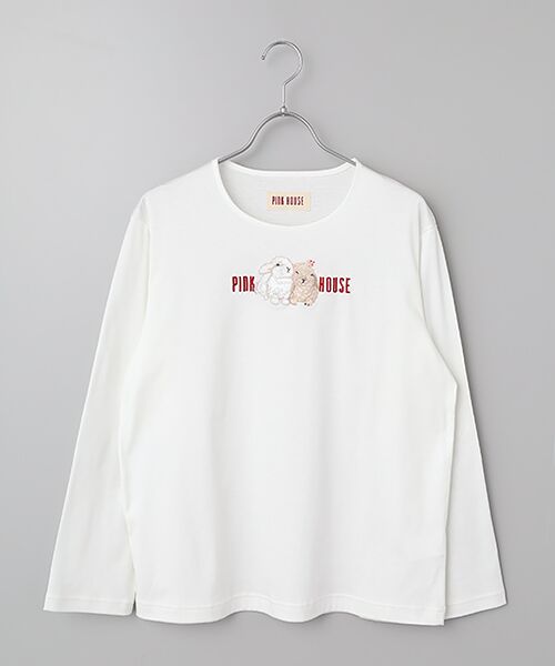 PINK HOUSE / ピンクハウス カットソー | 幸見うさぎ刺繍スムースカットソー（シロ）