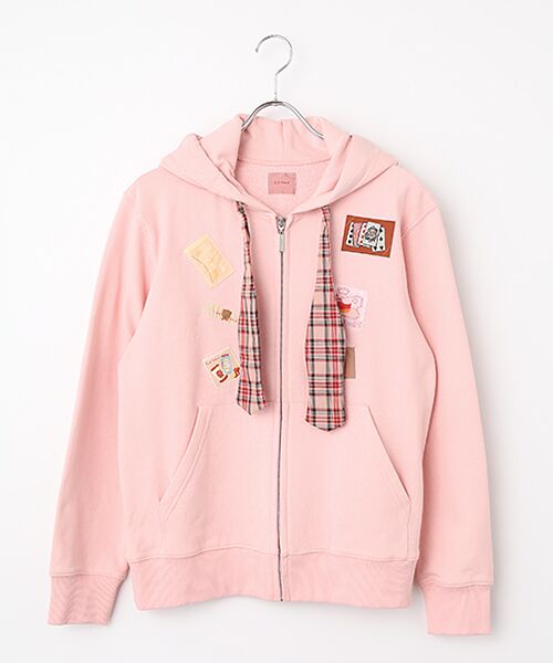 PINK HOUSE / ピンクハウス パーカー | リボンタイ付ネームワッペンいっぱいパーカー（ピンク）