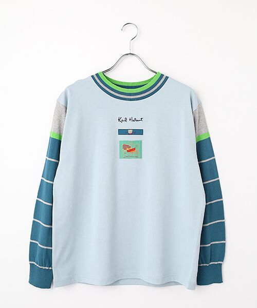 PINK HOUSE / ピンクハウス カットソー | ボーダー袖付きレイヤードカットソー（ブルー）