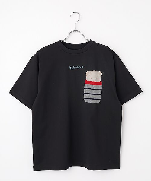 PINK HOUSE / ピンクハウス Tシャツ | くまプリントポケット付きTシャツ（クロ）