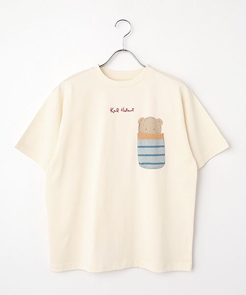 PINK HOUSE / ピンクハウス Tシャツ | くまプリントポケット付きTシャツ（キナリ）