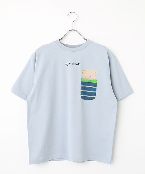 PINK HOUSE / ピンクハウス Tシャツ | くまプリントポケット付きTシャツ（ブルー）