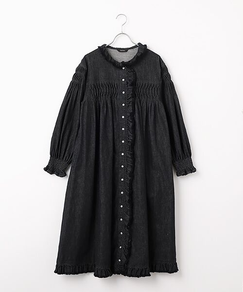 PINK HOUSE / ピンクハウス ロング・マキシ丈ワンピース | ムラ糸デニムミディワンピース（クロ）