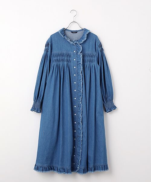 PINK HOUSE / ピンクハウス ロング・マキシ丈ワンピース | ムラ糸デニムミディワンピース（ブルー）
