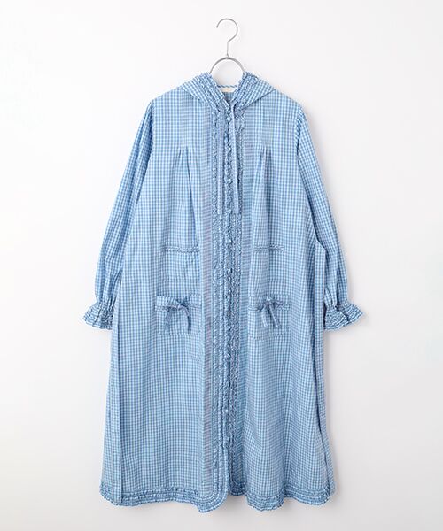 PINK HOUSE / ピンクハウス ロング・マキシ丈ワンピース | オリジナルチェックフード付きワンピース（ブルー系）