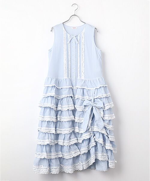 PINK HOUSE / ピンクハウス ロング・マキシ丈ワンピース | たくし上げリボン付きワンピース（ミズイロ×シロ）