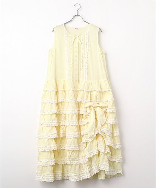 PINK HOUSE / ピンクハウス ロング・マキシ丈ワンピース | たくし上げリボン付きワンピース（ライトイエロー×シロ）