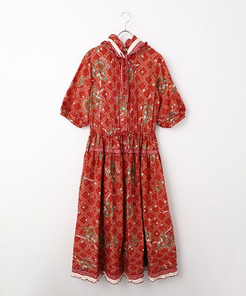 PINK HOUSE / ピンクハウス ロング・マキシ丈ワンピース | 苺リースプリントパッチワークワンピース（アカ）