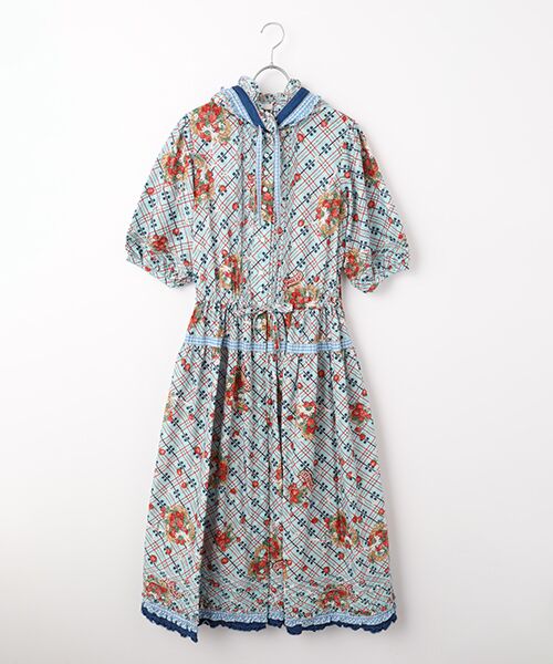 PINK HOUSE / ピンクハウス ロング・マキシ丈ワンピース | 苺リースプリントパッチワークワンピース（ブルー）