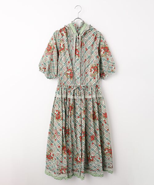 PINK HOUSE / ピンクハウス ロング・マキシ丈ワンピース | 苺リースプリントパッチワークワンピース（グリーン）