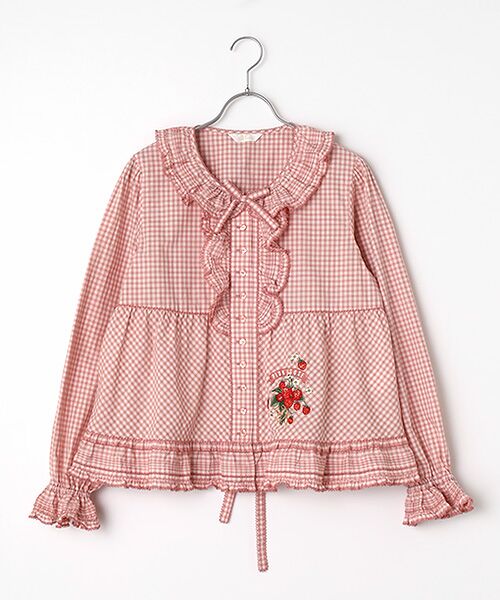 PINK HOUSE / ピンクハウス シャツ・ブラウス | 苺ブーケ刺繍入りオリジナルチェックブラウス（ピンク系）