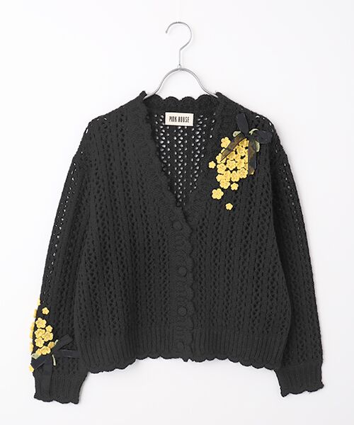 PINK HOUSE / ピンクハウス カーディガン・ボレロ | なのはなモチーフカーディガン（クロ）