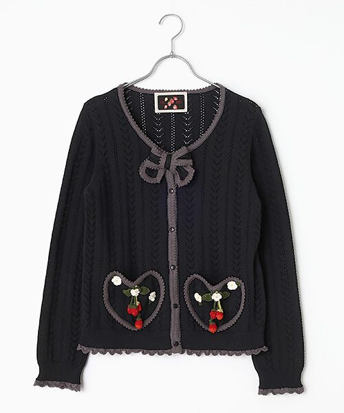 PINK HOUSE / ピンクハウス カーディガン・ボレロ | 苺リースモチーフ使いカーディガン（クロ）