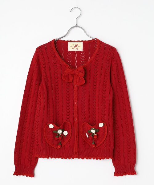 PINK HOUSE / ピンクハウス カーディガン・ボレロ | 苺リースモチーフ使いカーディガン（アカ）
