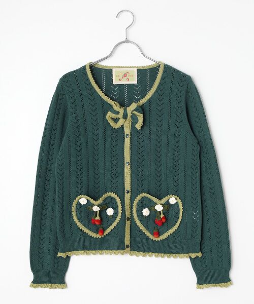 PINK HOUSE / ピンクハウス カーディガン・ボレロ | 苺リースモチーフ使いカーディガン（グリーン）