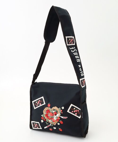 PINK HOUSE / ピンクハウス ショルダーバッグ | 苺リース刺繍ショルダーバッグ（クロ）