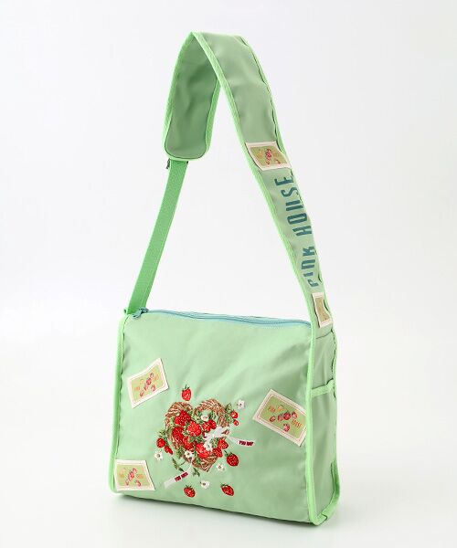 PINK HOUSE / ピンクハウス ショルダーバッグ | 苺リース刺繍ショルダーバッグ（グリーン）