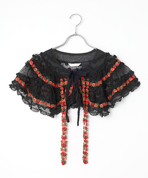 PINK HOUSE / ピンクハウス マフラー・ショール・スヌード・ストール | オリジナル苺ブレードレース使いドットチュールケープ（クロ）