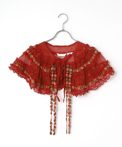 PINK HOUSE / ピンクハウス マフラー・ショール・スヌード・ストール | オリジナル苺ブレードレース使いドットチュールケープ（アカ）