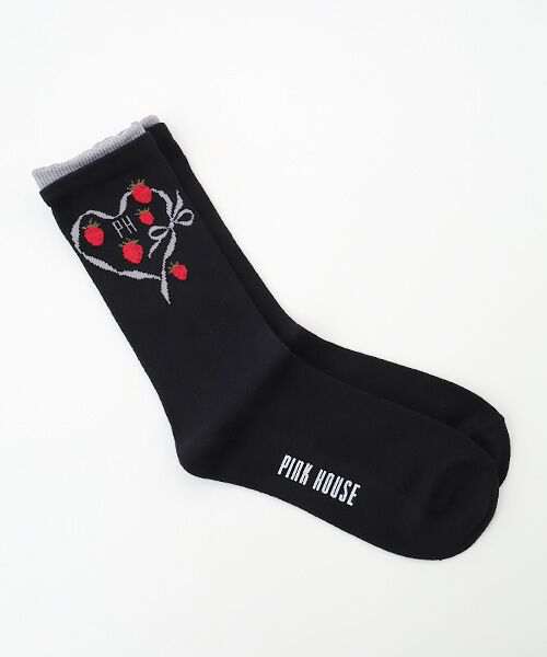 PINK HOUSE / ピンクハウス ソックス | 苺リースモチーフソックス（クロ）