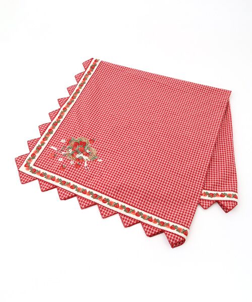 PINK HOUSE / ピンクハウス マフラー・ショール・スヌード・ストール | 苺リース刺繍オリジナルチェックストール（アカ系）