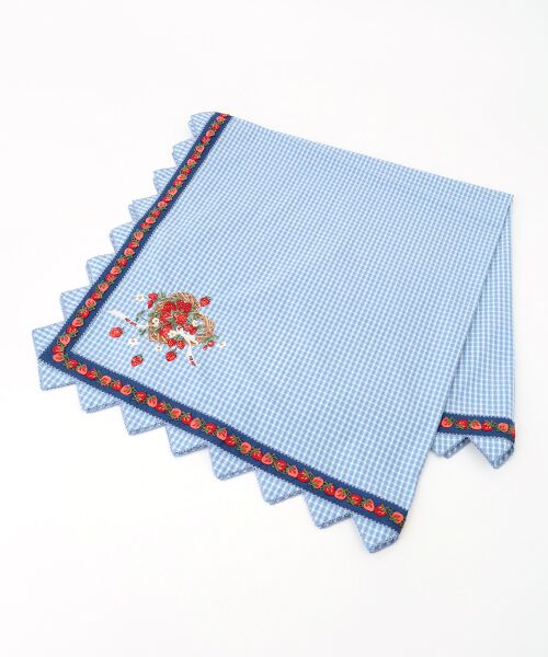 PINK HOUSE / ピンクハウス マフラー・ショール・スヌード・ストール | 苺リース刺繍オリジナルチェックストール（ブルー系）