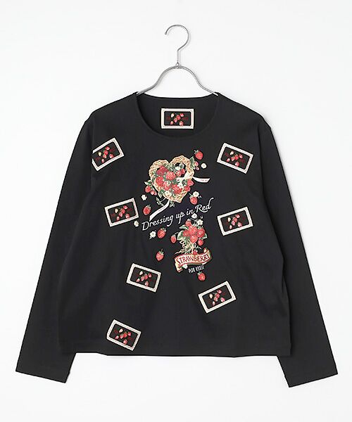 PINK HOUSE / ピンクハウス カットソー | 苺リースプリントカットソー（クロ）