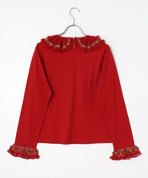 PINK HOUSE / ピンクハウス カットソー | オリジナル苺ブレードレース×ドットチュール襟付きカットソー | 詳細3