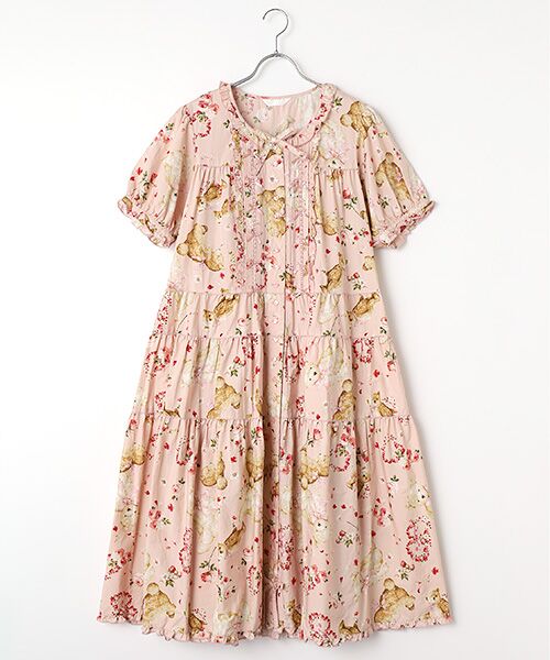 PINK HOUSE / ピンクハウス ロング・マキシ丈ワンピース | テディローズプリントミディワンピース（苺ミルク）