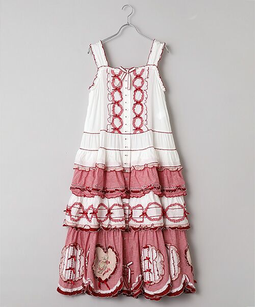 PINK HOUSE / ピンクハウス ロング・マキシ丈ワンピース | ローン×ギンガムチェックパッチワークワンピース（シロ）