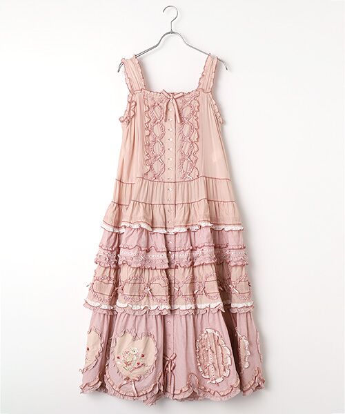 PINK HOUSE / ピンクハウス ロング・マキシ丈ワンピース | ローン×ギンガムチェックパッチワークワンピース（ピンク）